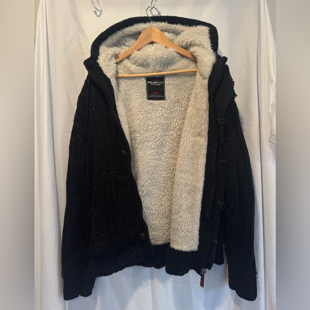 Vintage PROJEK RAW Black Woolrich Hooded Jacket with Sherpa Lining